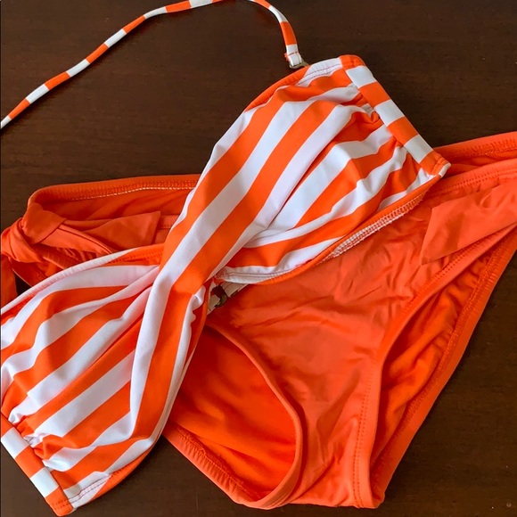 orange and white bathing suit